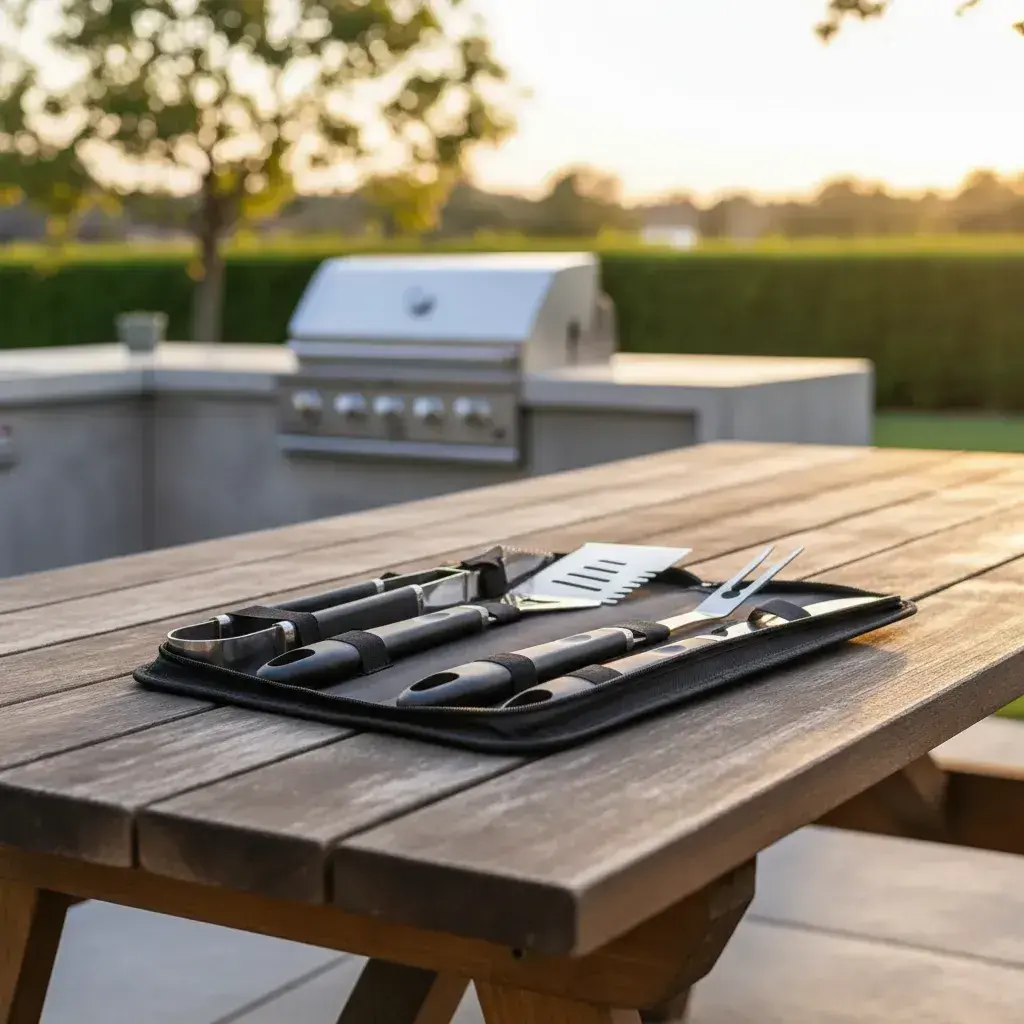 Set De Asado 4 Piezas Acero Inoxidable Con Estuche