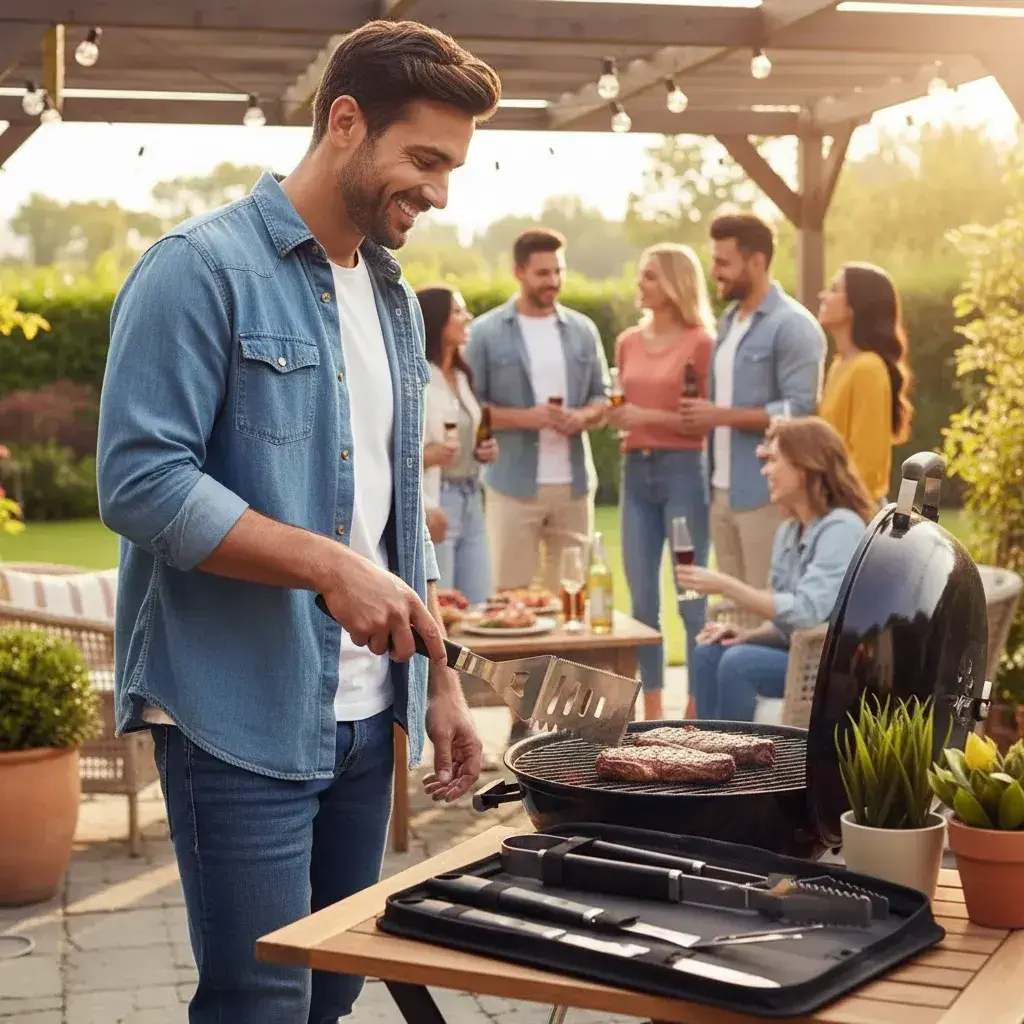 Set De Asado 4 Piezas Acero Inoxidable Con Estuche