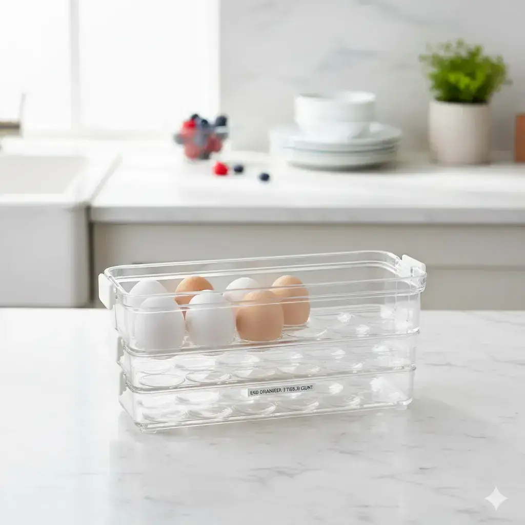 Organizador Apilable De Huevos Acrílico Transparente 3 Pisos Blanco