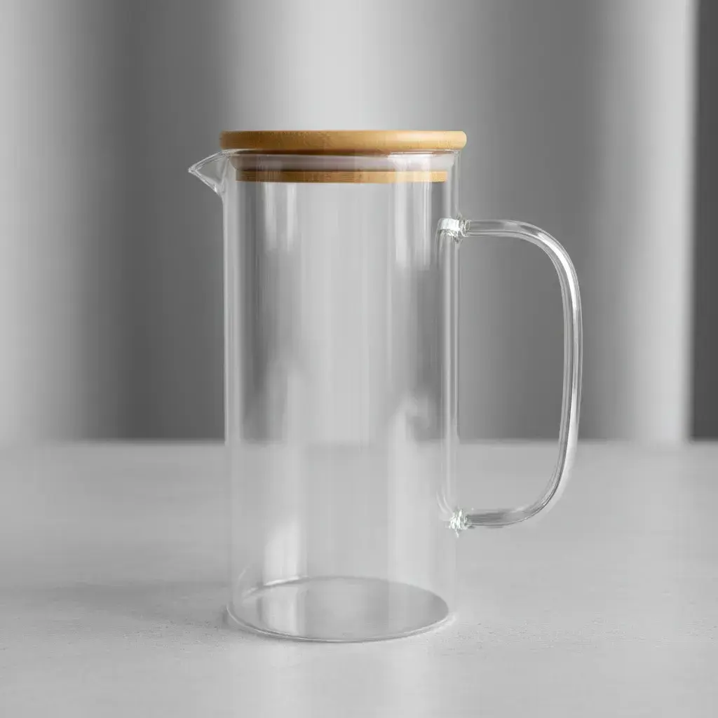 Jarra De Vidrio Con Tapa De Bambú 1100ml Para Agua Marrón Claro