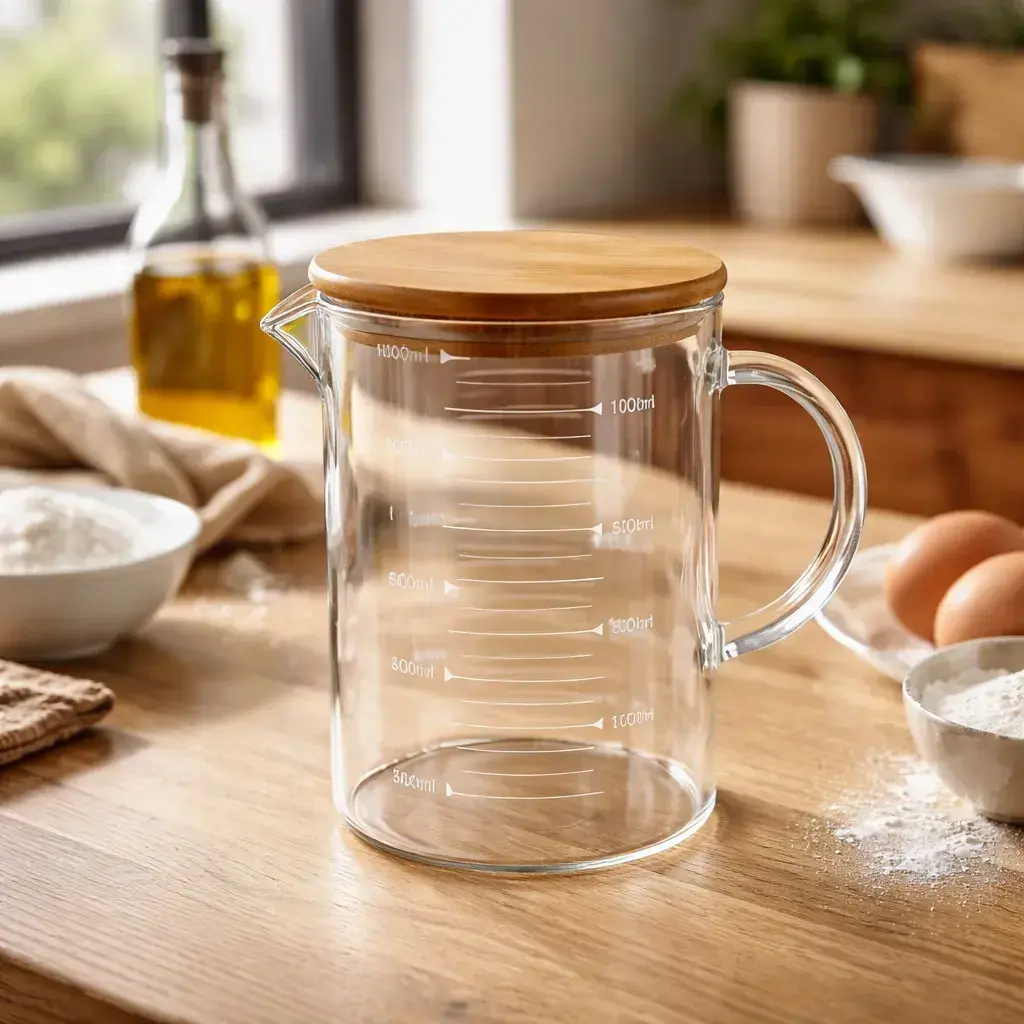 Jarra Medidora De Vidrio Con Tapa De Bambú 1000ml Marrón Claro Jar