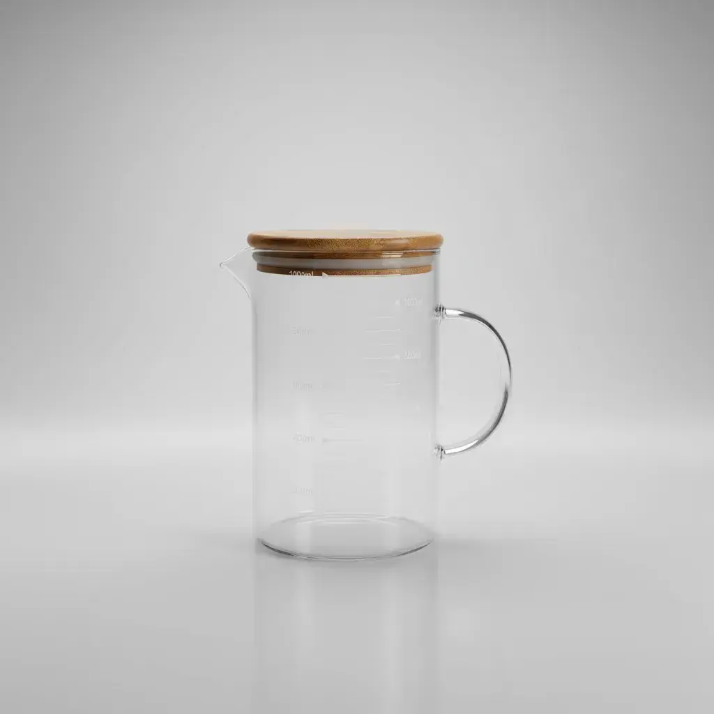 Jarra Medidora De Vidrio Con Tapa De Bambú 1000ml Marrón Claro Jar