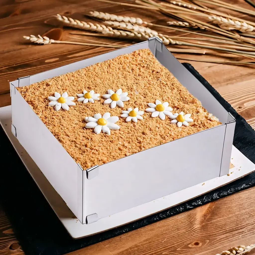 Molde De Torta Cuadrado Ajustable De 15 A 28 Cm Plateado