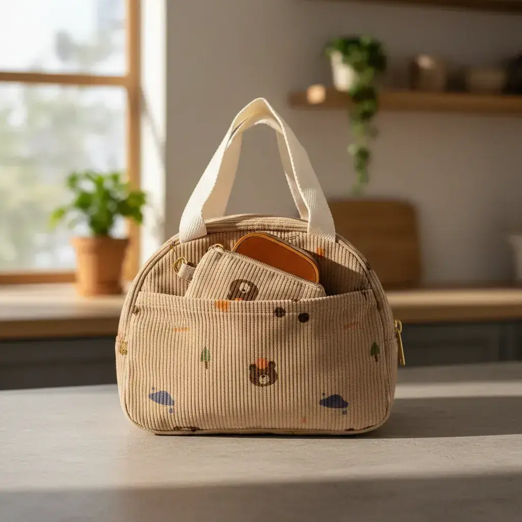 Lunchera Térmica Corderoy Bolso Vianda Kawaii Varios Motivos