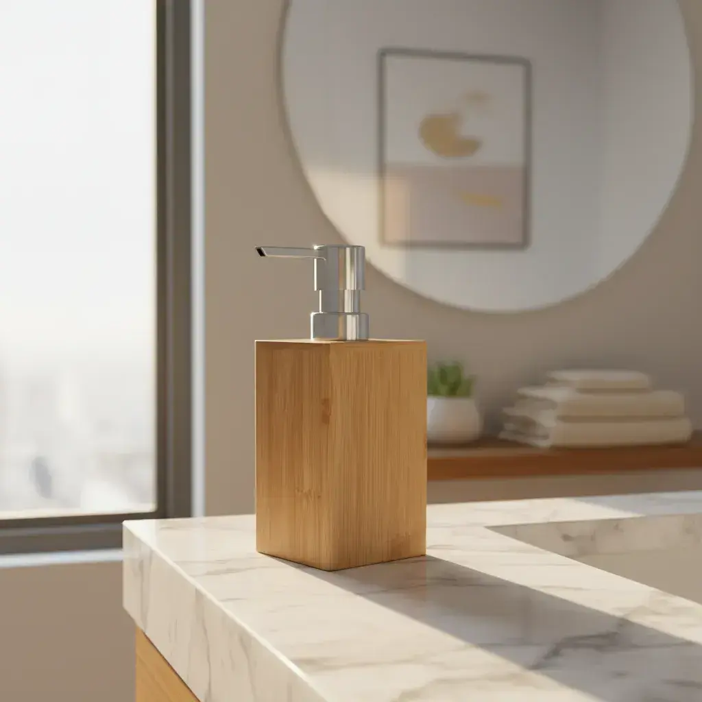 Dispenser Dosificador De Jabón Líquido De Bambú Para Baño
