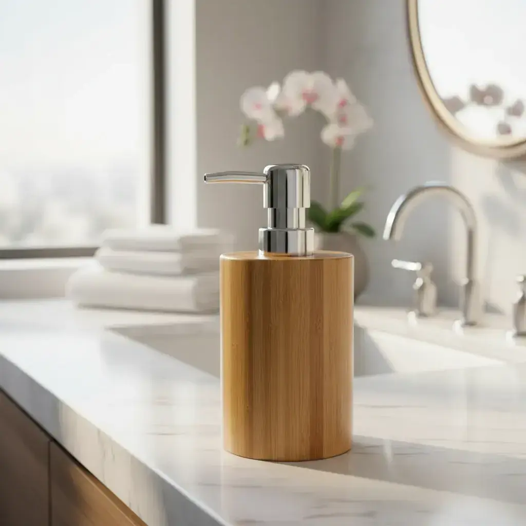 Dispenser Dosificador De Jabón Líquido De Bambú Para Baño