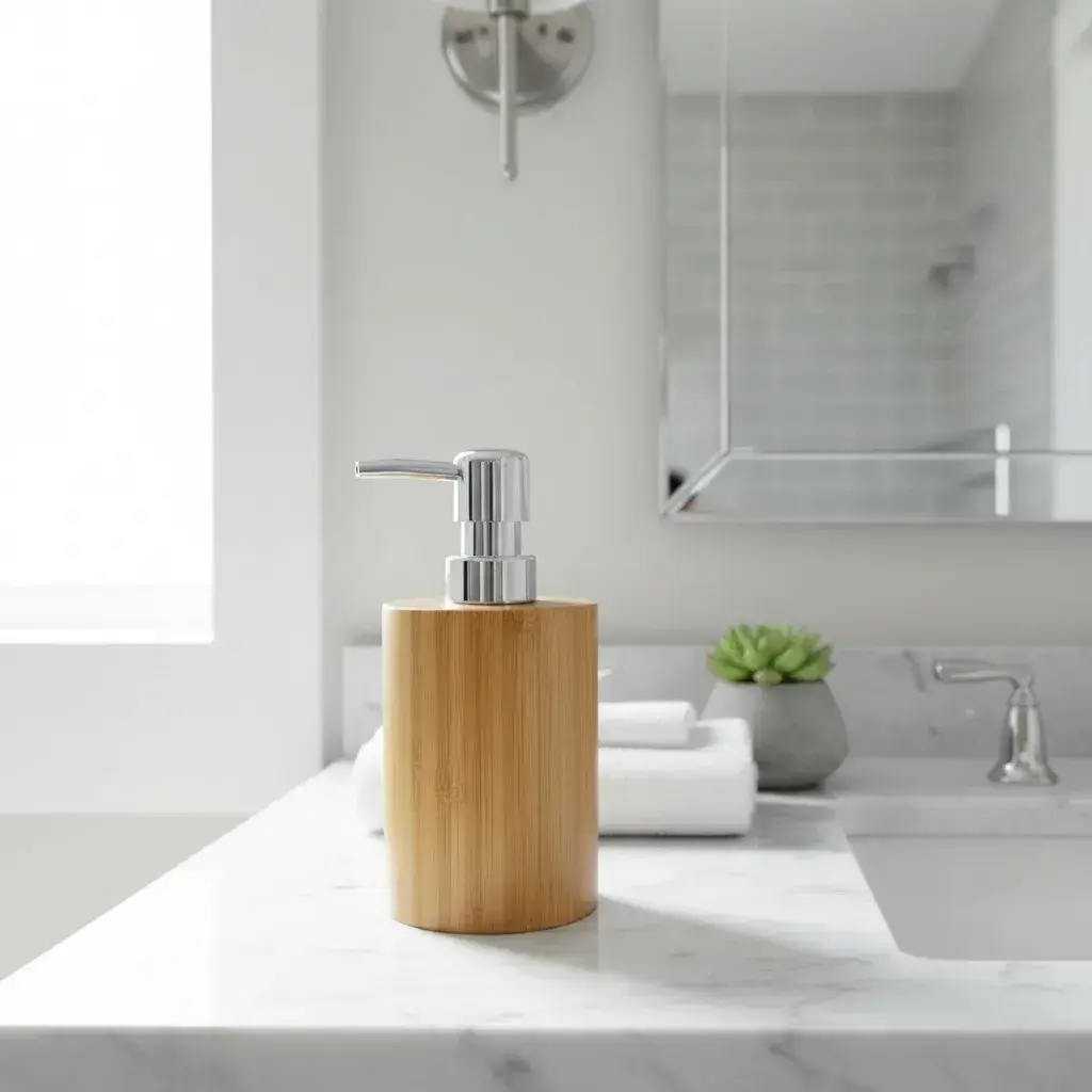 Dispenser Dosificador De Jabón Líquido De Bambú Para Baño