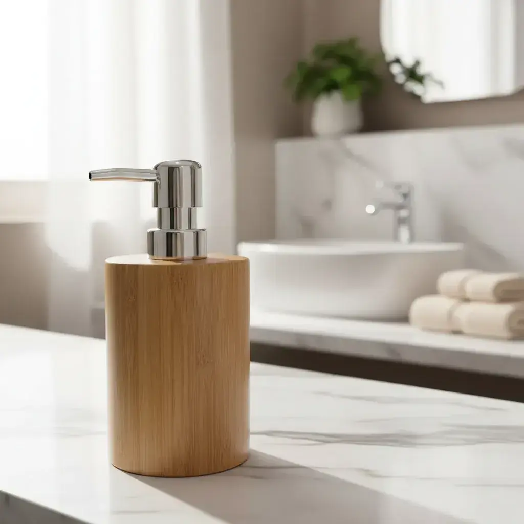Dispenser Dosificador De Jabón Líquido De Bambú Para Baño