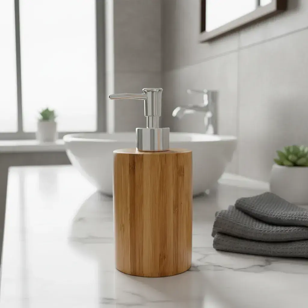 Dispenser Dosificador De Jabón Líquido De Bambú Para Baño