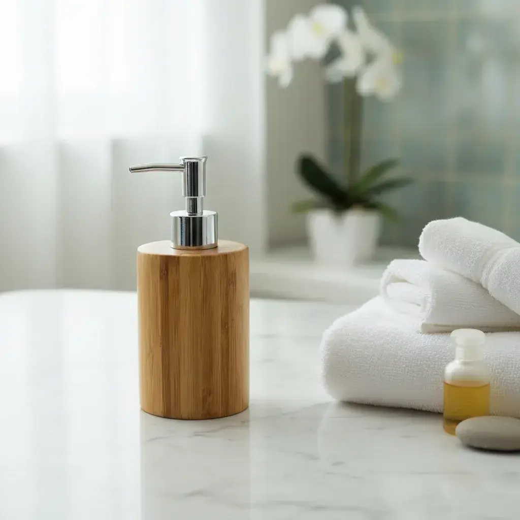 Dispenser Dosificador De Jabón Líquido De Bambú Para Baño