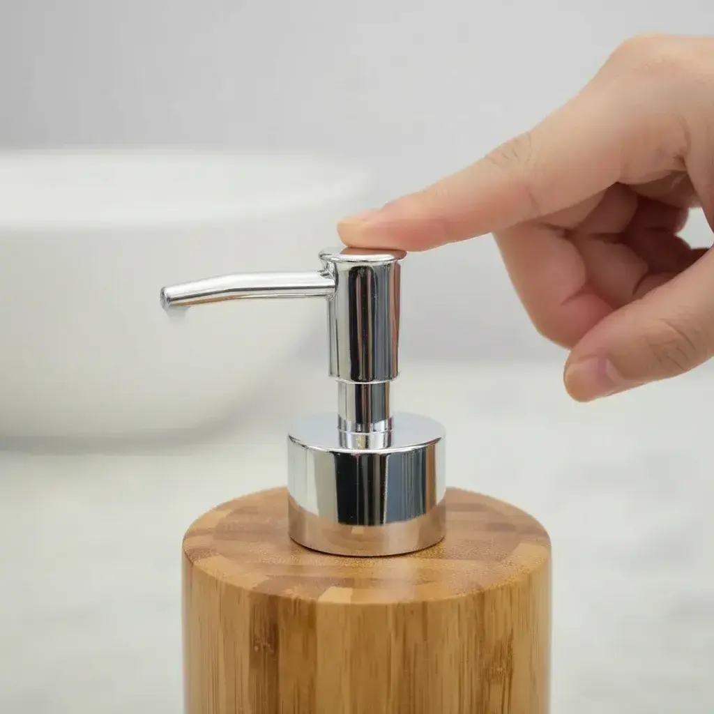 Dispenser Dosificador De Jabón Líquido De Bambú Para Baño