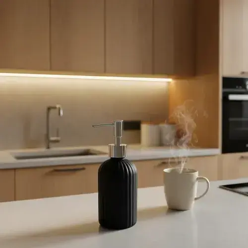 Dispenser Jabón Líquido Negro Con Dosificador Gris