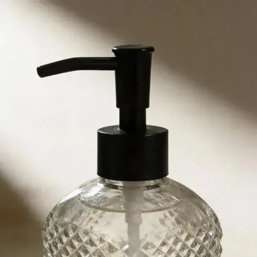 Dispenser De Jabón Vidrio Labrado Con Dosificador Negro
