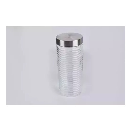 FRASCO DE VIDRIO OVALADO RAYADO CON TAPA DE ACERO 2240 ML CHICO (27x11cm)
