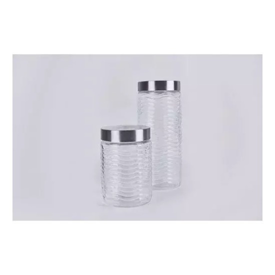 FRASCO DE VIDRIO OVALADO RAYADO CON TAPA DE ACERO 2240 ML CHICO (27x11cm)