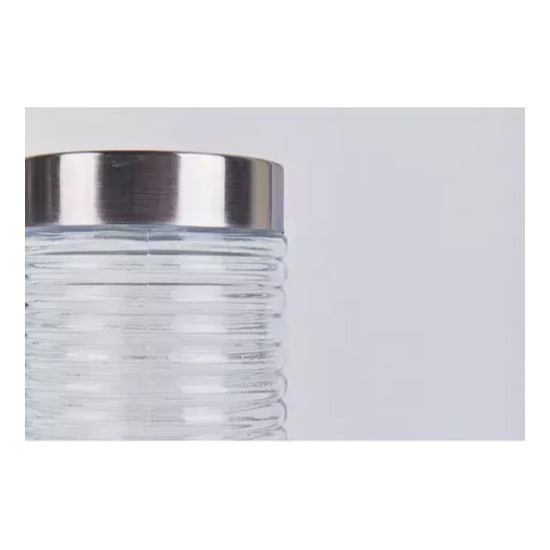 FRASCO VIDRIO REDONDO RAYADO FINO TAPA ACERO 1350 ML MEDIANO (23x9,5)