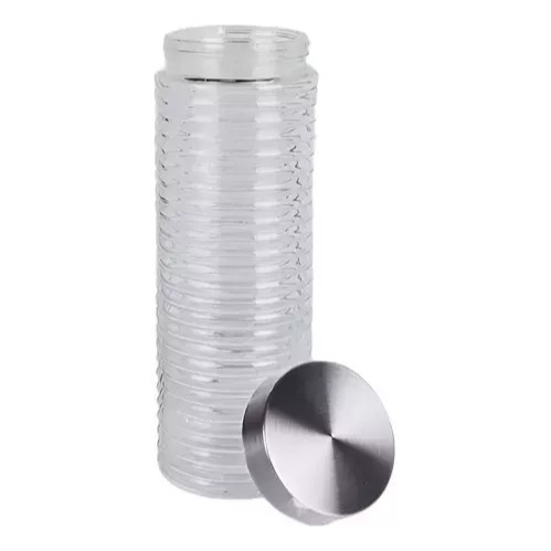 FRASCO VIDRIO REDONDO RAYADO FINO TAPA ACERO 1870 ML GRANDE (29x9,5cm)