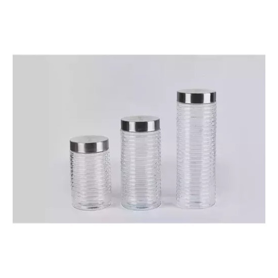 FRASCO VIDRIO REDONDO RAYADO FINO TAPA ACERO 1870 ML GRANDE (29x9,5cm)