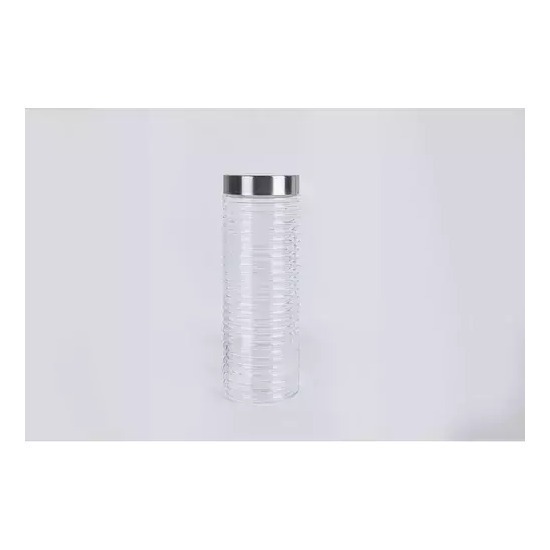 FRASCO VIDRIO REDONDO RAYADO FINO TAPA ACERO 1870 ML GRANDE (29x9,5cm)