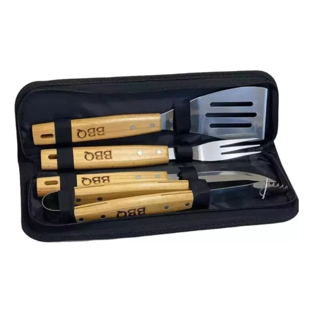 Set Asado 4 Piezas Parrillero Tela Cuchillo Espatula