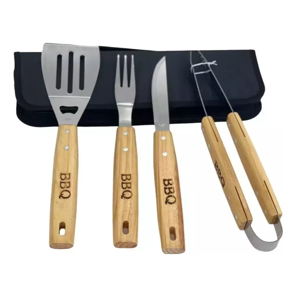 Set Asado 4 Piezas Parrillero Tela Cuchillo Espatula