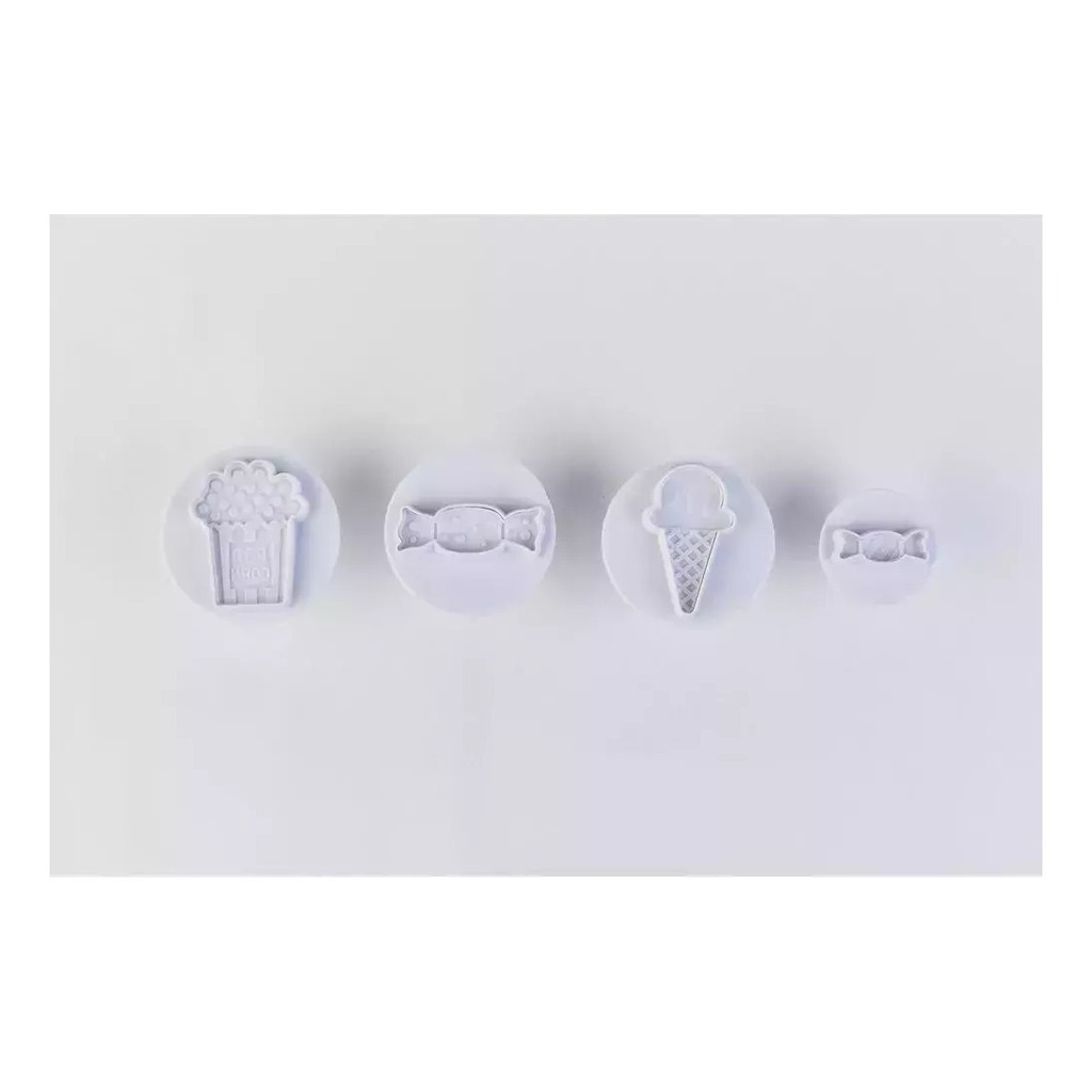 Set 4 Pcs Cortante Plástico Cumple Embolo Fondant Candy