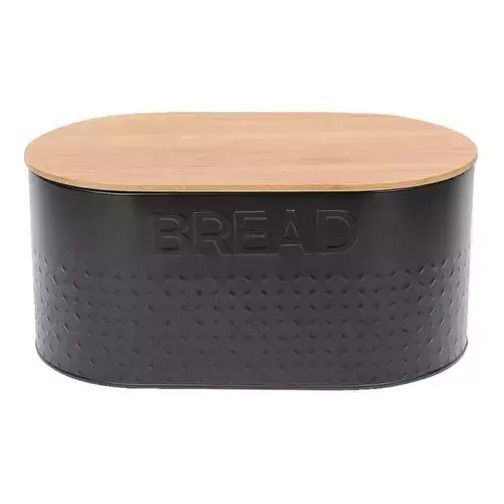 Lata Para Pan Deco Color Negro Tapa Bambu Carol