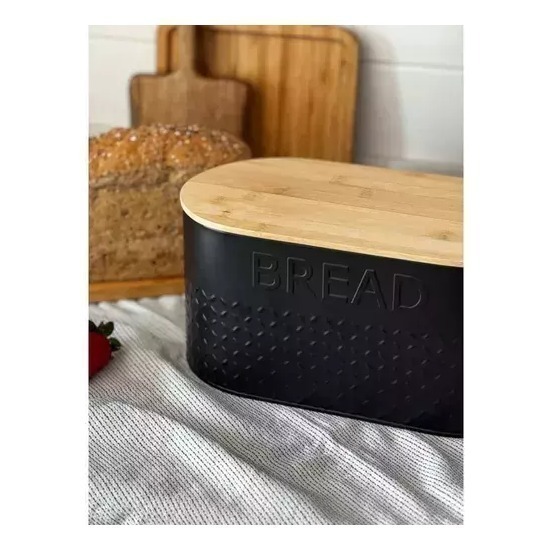 Lata Para Pan Deco Color Negro Tapa Bambu Carol