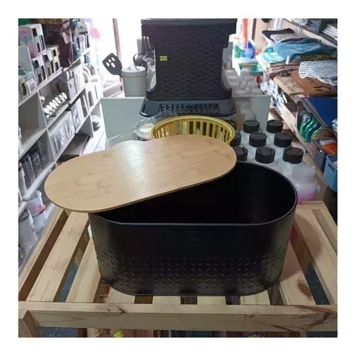 Lata Para Pan Deco Color Negro Tapa Bambu Carol