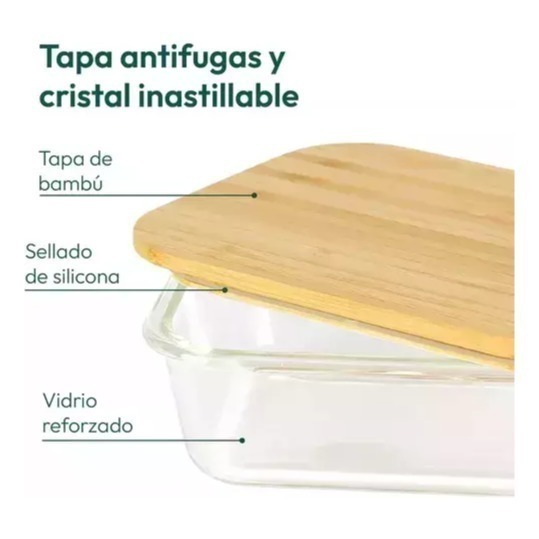 Taper Tuper Vidrio Hermetico Bambo Organizador 640ml