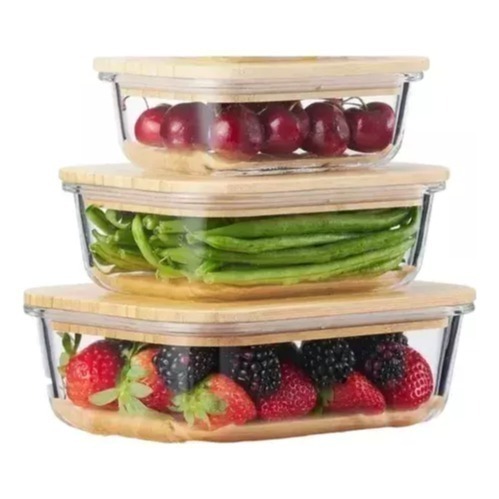 Pack 3 Taper Tuper Vidrio Hermetico Bambu Organizador SML