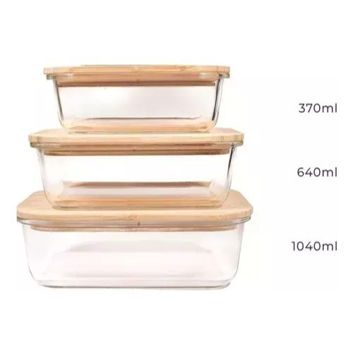 Pack 3 Taper Tuper Vidrio Hermetico Bambu Organizador SML