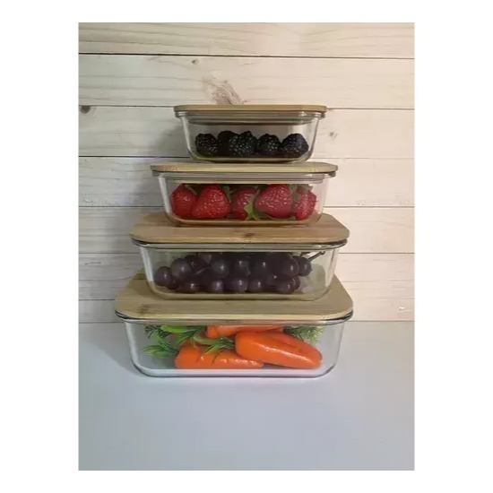 Pack 4 Taper Tuper Vidrio Hermetico Bambu Organizador