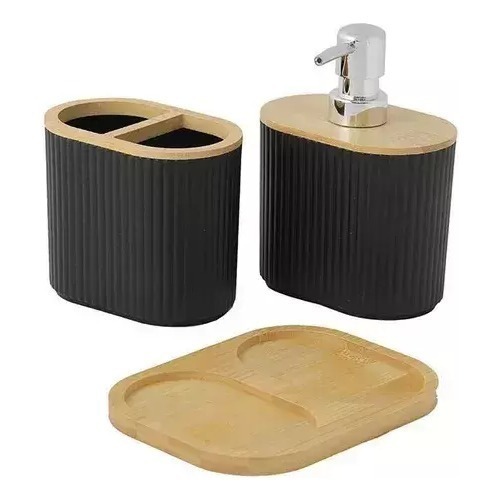Set Baño 3 Piezas Jabonera Dispenser Porta Cepillos Base
