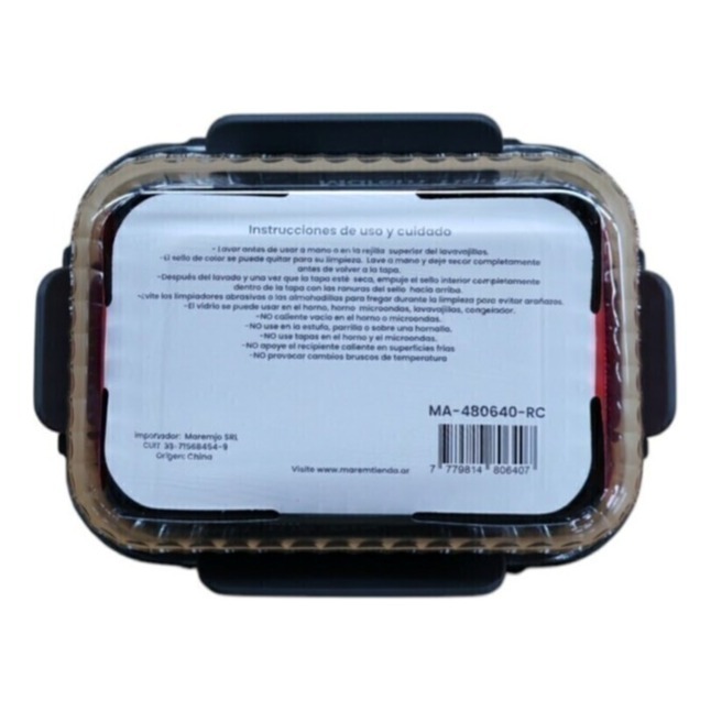 Pote Vidrio Hermetico Rectangular Horno Frezzer 640ml