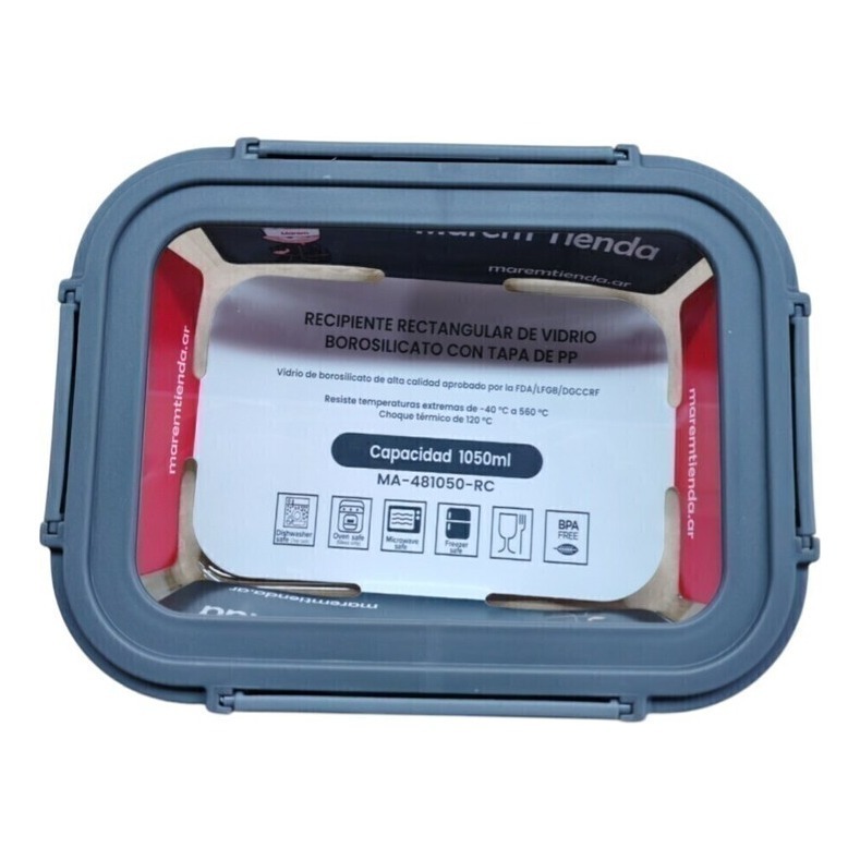 Pote Vidrio Hermetico Rectangular Horno Frezzer 1050 ml