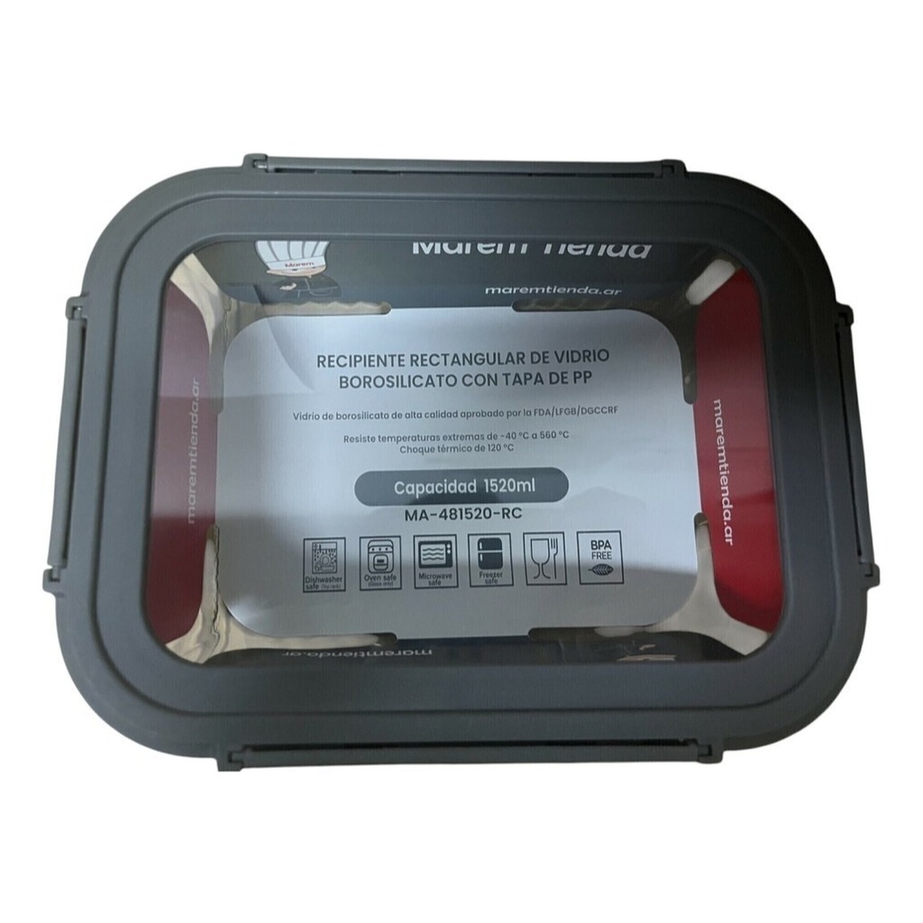 Pote Vidrio Hermetico Rectangular Horno Frezzer 1520 ml