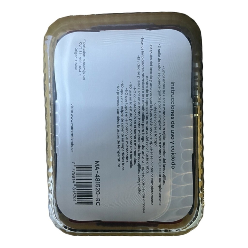 Pote Vidrio Hermetico Rectangular Horno Frezzer 1520 ml