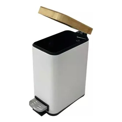 Cesto De Basura Rectangular Acero Tapa Bamboo 5 Litros