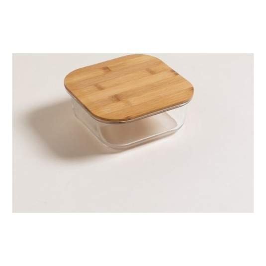 Pote Hermético De Vidrio Cuadrado Tapa Bamboo 520 Ml Tuper Taper