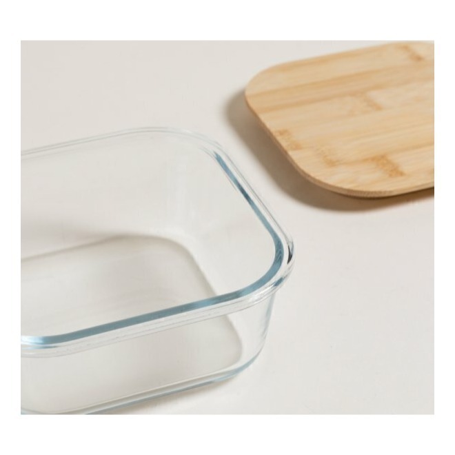 Pote Hermético De Vidrio Cuadrado Tapa Bamboo 520 Ml Tuper Taper