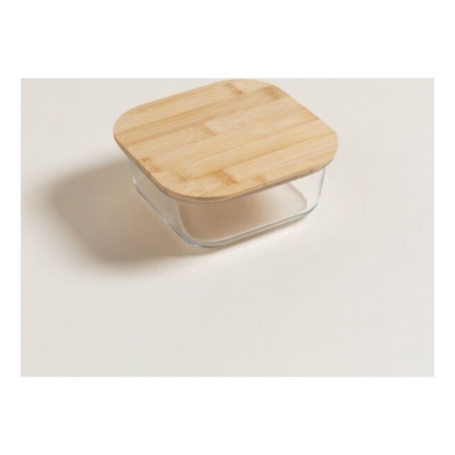 Pote Hermético De Vidrio Cuadrado Tapa Bamboo 520 Ml Tuper Taper