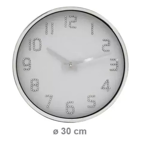 Reloj De Pared 30 Cm Diam Vidrio Plastico Silencioso Brillos