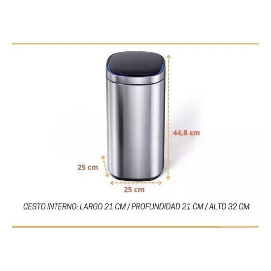 Cesto De Acero Mate Apertura Automatica Cierre Suave 12 L