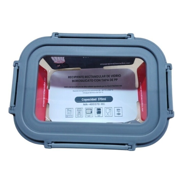 Pote Vidrio Hermetico Rectangular Horno Frezzer 370ml