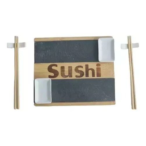 Set 7 Sushi Bandeja Piedra 2 Bowls 2 Palitos 2 Apoyo