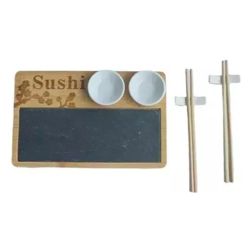 Set 7 Sushi 1 Bandeja Piedra 2 Bowls 2 Palitos 2 Apoyo