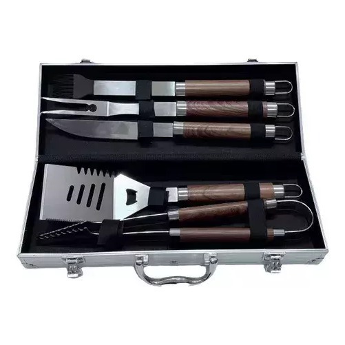 Set Asado 5 Piezas Parrillero Aluminio Parrilla 5 Pcs