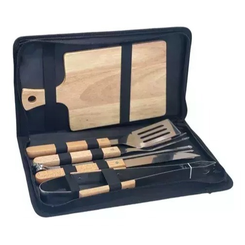 Set Asado 9 Piezas Parrillero Tela Cuchillo Tabla Espatula