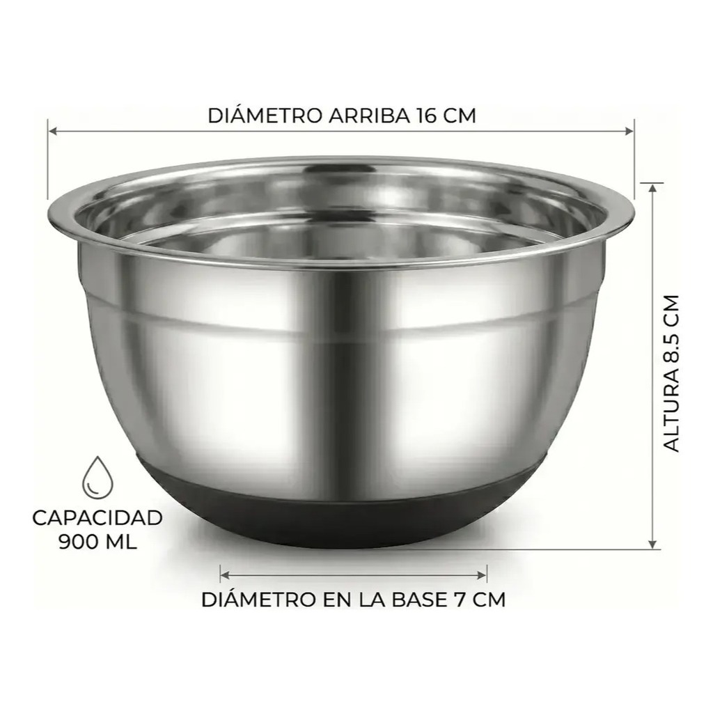 Bowl De Acero Inoxidable Con Base De Silicona varias medidas
